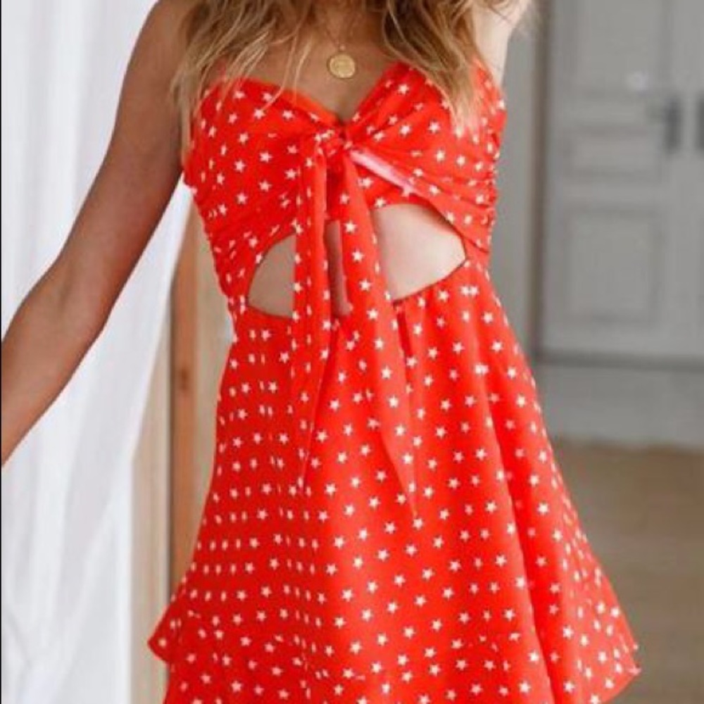 Red Star Tie-Front Mini Dress - Picture 3 of 8